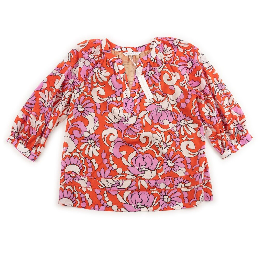 NEW TRINA TURK Light Hearted Top silk print size M